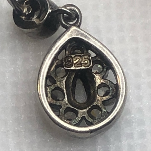 vintage Sterling & White Cz Stone Fancy Pear Shape Teardrop Dangle Studs .8” - Picture 4 of 7